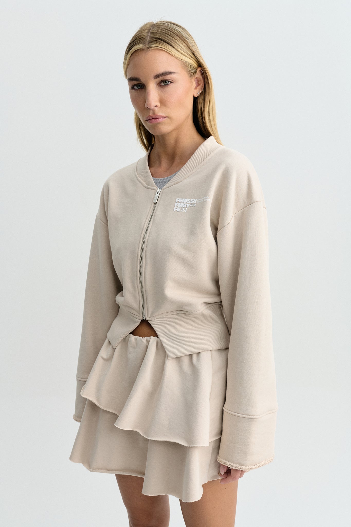 SCULP ZIP UP SWEATSHIRT BEIGE
